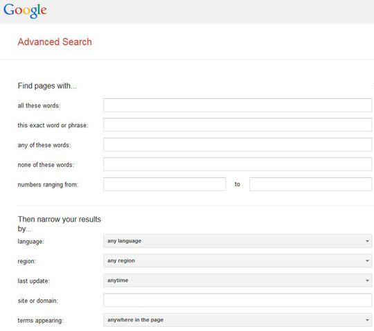 Image of the Google Advanced Search page