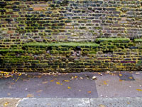Victorian brick wall and sidewalk