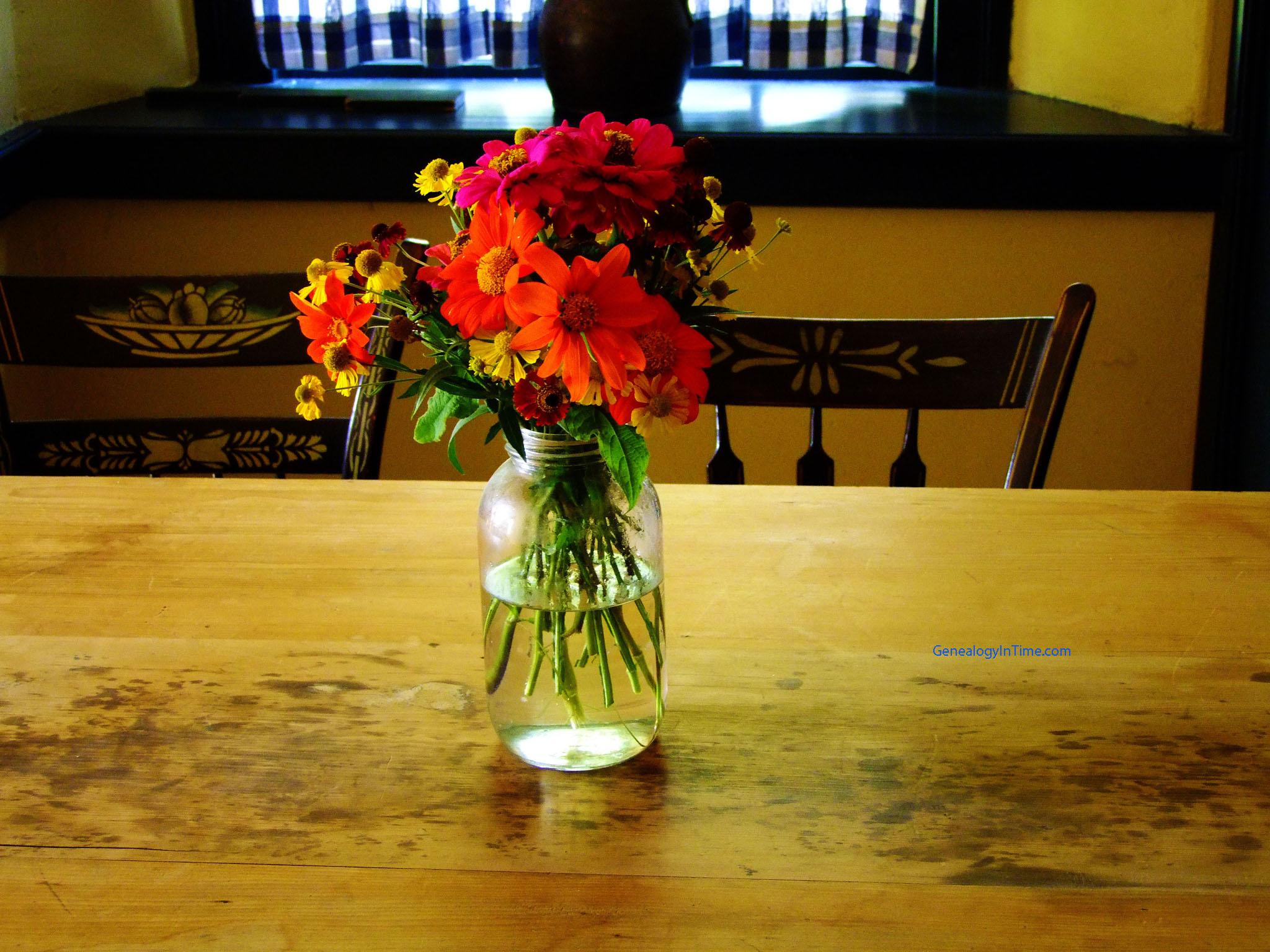flowers on a kitchen table