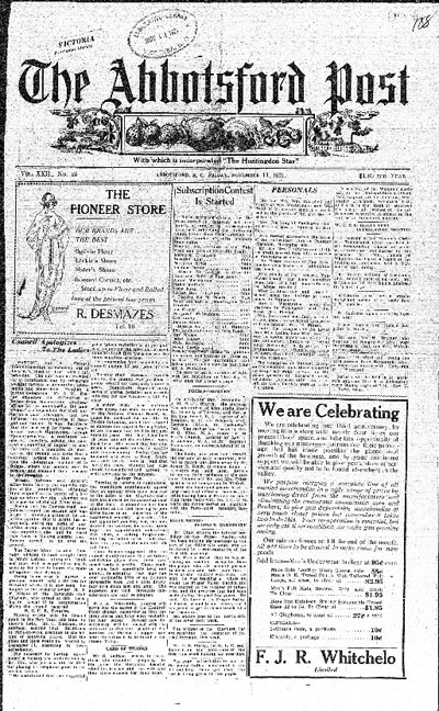 Abbotsford Post Newspaper November 1910