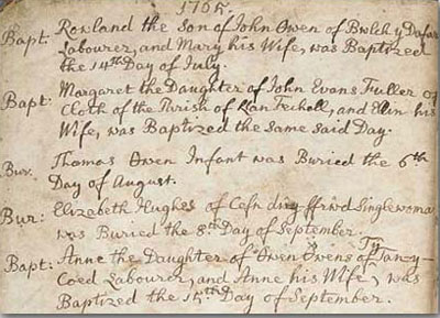 English 1700 baptism record