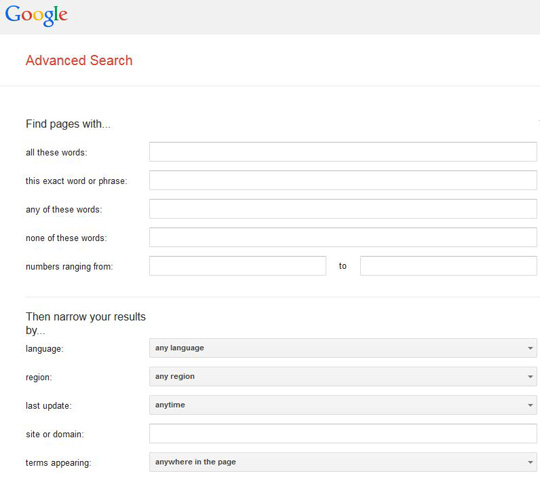 image of Google Advanced Search page