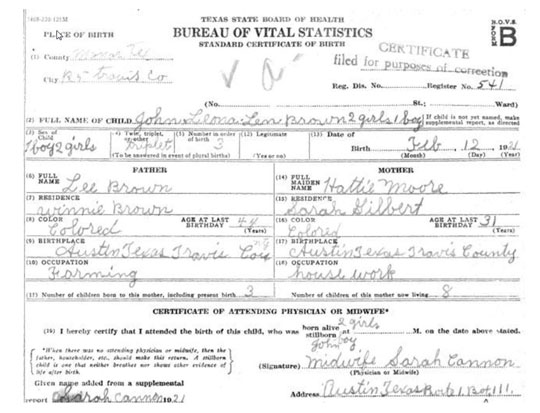 historic Texas birth certificate